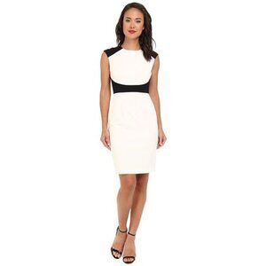 Calvin Klein Black/Off White Lux 2 Tone Sheath Cap Sleeve Size 12